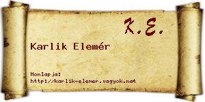 Karlik Elemér névjegykártya